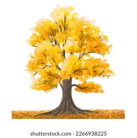 Vector watercolor blooming ginkgo tree or forest side view isolated for landscape and architecture drawing,elements for environment and garden,botanical for section in autumn   