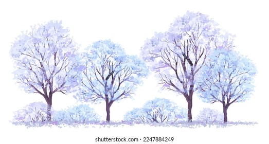 Vector watercolor of blooming tree top view isolated on white background for landscape plan and architecture drawing, elements for environment and garden,botanical elements ,blooming flowers in winter
