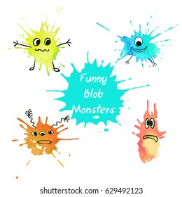 Vector watercolor blots-characters. Child illustration.