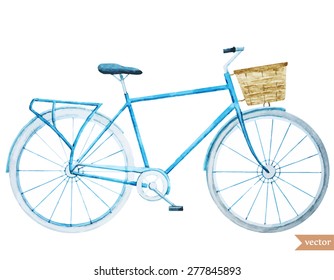 Vector Watercolor Blue Bicycle , Vintage