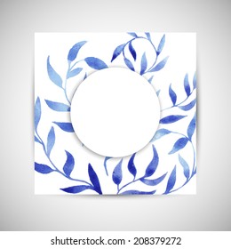 vector watercolor blue gzel leaf background. business identity template for card, brochure, booklet, envelope, presentation, visualization, branding.