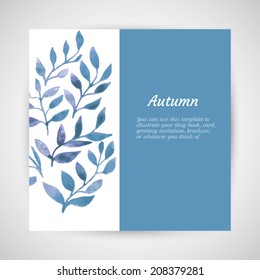 vector watercolor blue gzel leaf background. business identity template for card, brochure, booklet, envelope, presentation, visualization, branding.