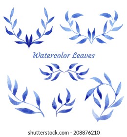 vector watercolor blue gzel leaf wreath background. business identity template for card, brochure, booklet, envelope, presentation, visualization, branding.