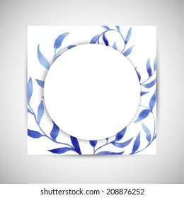 vector watercolor blue gzel leaf background. business identity template for card, brochure, booklet, envelope, presentation, visualization, branding.