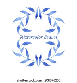 vector watercolor blue gzel leaf wreath background. business identity template for card, brochure, booklet, envelope, presentation, visualization, branding.