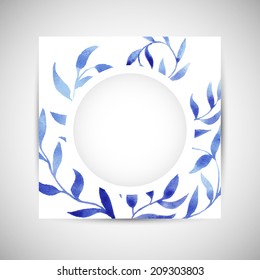 vector watercolor blue gzel leaf background. business identity template for card, brochure, booklet, envelope, presentation, visualization, branding.