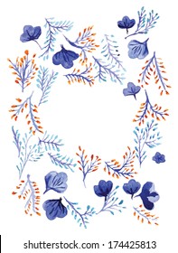 Vector Watercolor Blue And Orange Flowers Frame Template