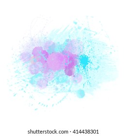 Vector watercolor. Blue, purple, pink watercolor splashes drops and blot. Transparent shades and pure colors. watercolor vector splatter. 