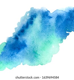 Vector watercolor blue texture. Vector greeting card. Lovely green card. Gently colorful background.