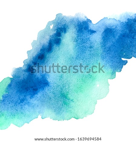 Vector watercolor blue texture. Vector greeting card. Lovely green card. Gently colorful background.