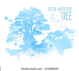 Vector watercolor blue tree silhouette