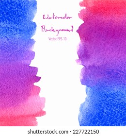 vector watercolor blue, violet and pink background with vertical copy space