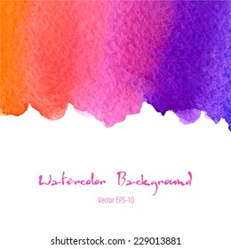 vector watercolor blue, violet, pink and orange gradient background with lower copy space