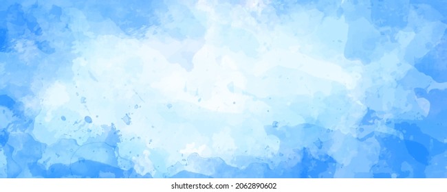 Vector watercolor blue and white texture for cards. Hand drawn vector texture. Pastel color watercolour banner. Splashes. Template for design.	