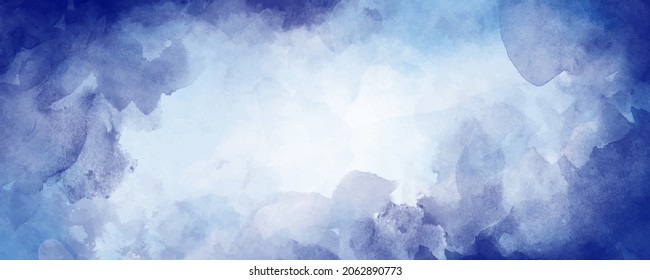 Vector watercolor blue and white texture for cards. Hand drawn vector texture. Pastel color watercolour banner. Splashes. Template for design.	