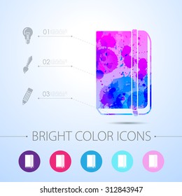 Vector watercolor book icon with infographic elements 