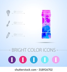 Vector watercolor bottle with cleaning powder for kitchen, bathroom, toilet with infographic elements 