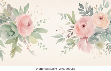 vector watercolor bouquet of flowers, pink, pastel colors