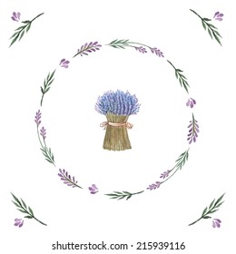 Vector watercolor bouquet of lavender. Hand painting. Illustration for greeting cards, invitations, and other printing projects.