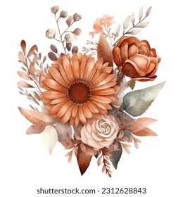 Vector watercolor bouquet in light bronze colors