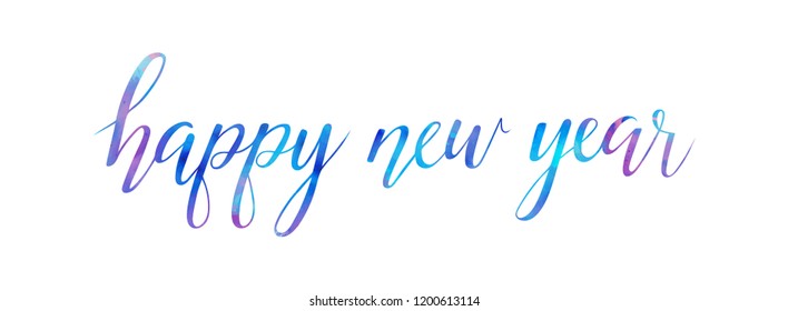 Vector watercolor Bright Happy New Year brush lettering text on white background, for for greetings, cards, advertising, letters, labels, gifts, packaging, banners. EPS 10