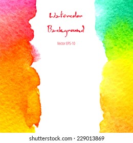 vector watercolor bright rainbow background yellow, orange, pink, green gradient with vertical copy space
