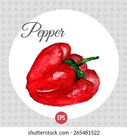 Vector watercolor bright red pepper isolated on white. EPS10.
