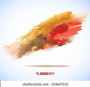 Vector watercolor brown ink spot. Wet brush stroke on paper texture. Dry brush strokes. Abstract composition for design elements