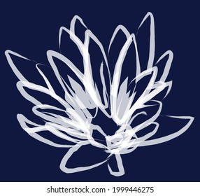 Vector watercolor brush contour drawing of single blooming white lily