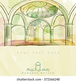 Vector watercolor brush mosque islamic greeting Ramadan Kareem - Translation of text : Ramadan Kareem - May Generosity Bless you during the holy month