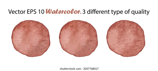 Círculo de broca de broca de coloración de agua vectorial en color marrón. Elemento de diseño hecho a mano. Mano Pintada acuarela Punto en 3 tipos diferentes de calidad