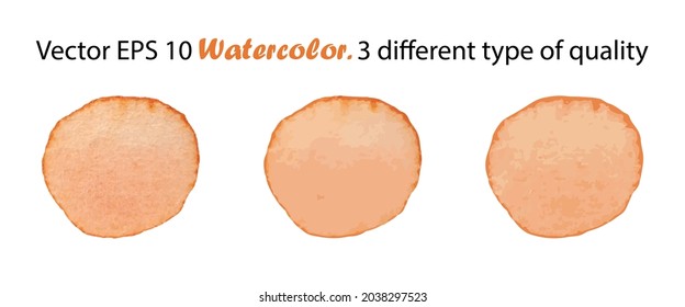 Vector Watercolor Brush Stroke Splash Circle. Handmade design element in orange color. Hand Painted watercolour Dot in 3 different type of quality