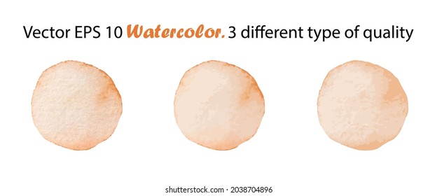 Vector Watercolor Brush Stroke Splash Circle. Handmade design element in orange color. Hand Painted watercolour Dot in 3 different type of quality