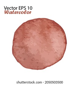 Vector Watercolor Brush Stroke Splash Circle in Brown Color. Handmade design element. Hand Painted watercolour Dot