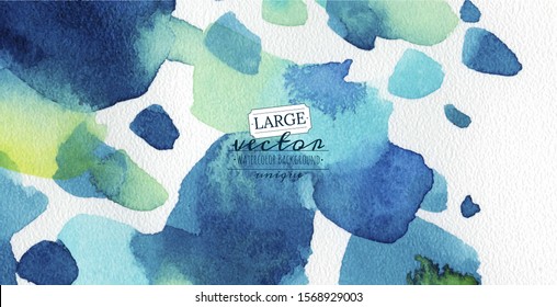 Vector watercolor brushstrokes background in blue and teal palette