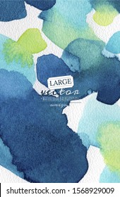 Vector watercolor brushstrokes background in blue and teal palette