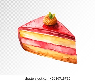 Vector watercolor cake, piece of cake. Isolate background.