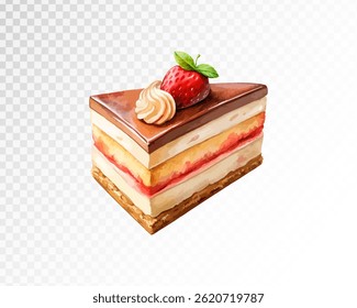 Vector watercolor cake, piece of cake. Isolate background.