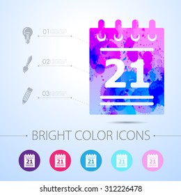 Vector watercolor calendar icon with infographic elements 