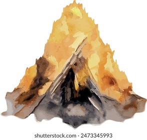 Vector Watercolor camping clipart, trip, fire, camping halt, illustrations for camping trip, invitation, greeting cards, birthday, event, holiday, wedding card, printable.