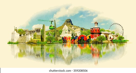 vector watercolor CAPE TOWN city illustration