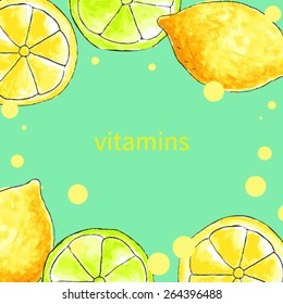 vector watercolor card with lemon 