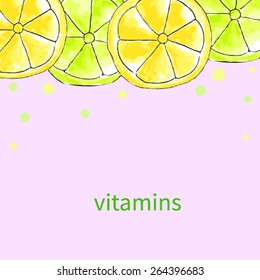 vector watercolor card with lemon 