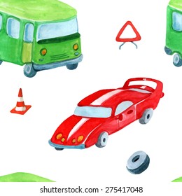 vector watercolor cartoon transport seamless pattern. It can be used for card, postcard, cover, invitation, birthday card, wallpaper, wrapping paper