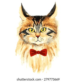 vector watercolor cat with bow