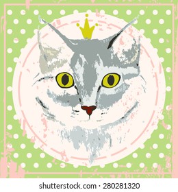 vector watercolor cat with crown