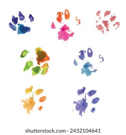 Vector watercolor cat footprints paws