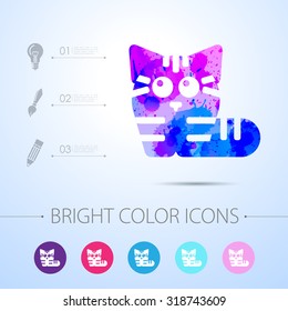 Vector watercolor cat icon with infographic elements 