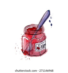 Vector watercolor cherry jam.