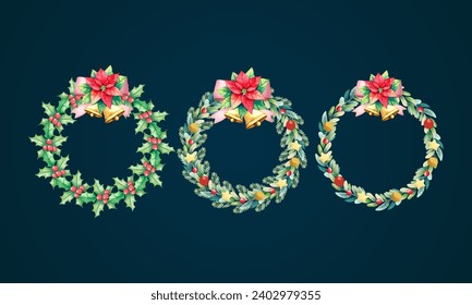 vector watercolor Christmas decoration with frame set